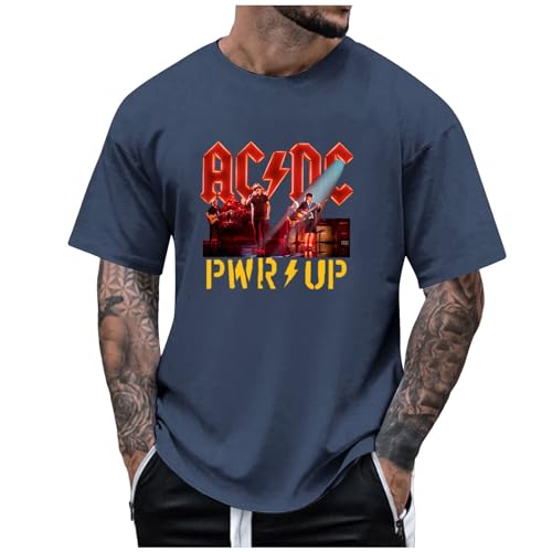 Generic ACDC T-Shirt Power Up Cover Tshirt Rock Music Band AC DC PWR UP Stage Lights T-Shirts Fan-Shirt Hells Bells High Voltage Hard Rock T Shirt für Herren Damen Schwarz Weiss Pink Blau Grau von Generic
