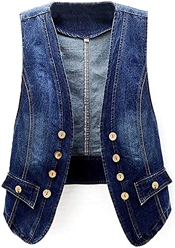 Generic Ärmellose Oberbekleidung Herren Streetwear Weste Einfacher Stil Damen V-Ausschnitt Knopfleiste Ungefüttert Ärmellose Jeansweste Weste (Color : Blau, Einheitsgröße : L) von Generic