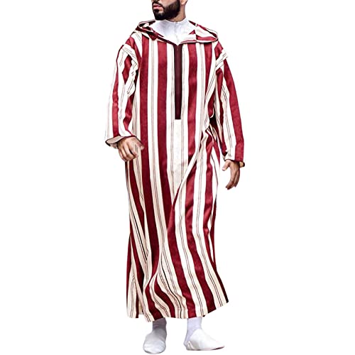 Generic Abaya Herren, Kaftan Herren Muslim Robe Langarm Seite Split Muslimische Kleider Herren mit Kapuze Naher Osten Arabische Afghanische Lang Gebetskleidung Abaya Männer Islamische Thobe von Generic