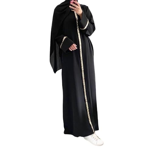 Generic Abaya Muslim Damen, Damen Muslim Roben Lang Etuikleid Damen Elegant Für Hochzeit Arabische Spitze Jilbab Kaftan Abaya Stitching islamische Frauen Maxi Muslim Kleidung Kleidung Frauenkleid von Generic