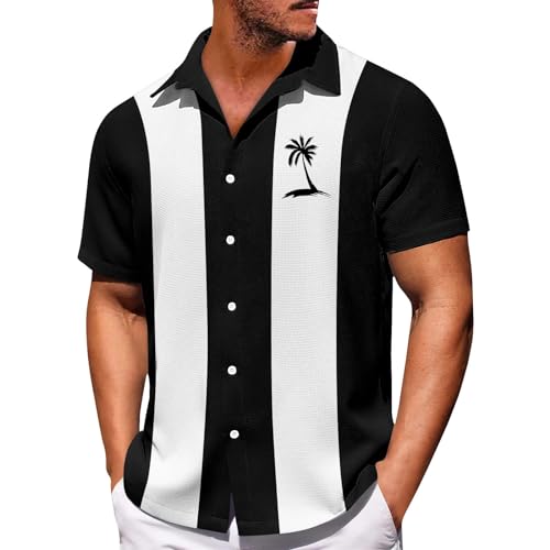 Generic Angebote des Tages Heute Slim Fit T-Shirt Herren Gym Shirt Herren Poloshirt Herren 3XL Revers Palm Bedruckt Strandhemd Kurzarm Oversized Tshirt Knopfleiste Schwarzes Hemd (Schwarz, 6XL) von Generic