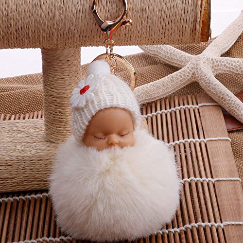 Anhänger Baby Ketten Taschen PomPom Schlüssel Cute Puppe Schlüssel Charme schlafende Schlüsselanhänger Je Schlüsselanhänger (Beige, One Size) von Generic