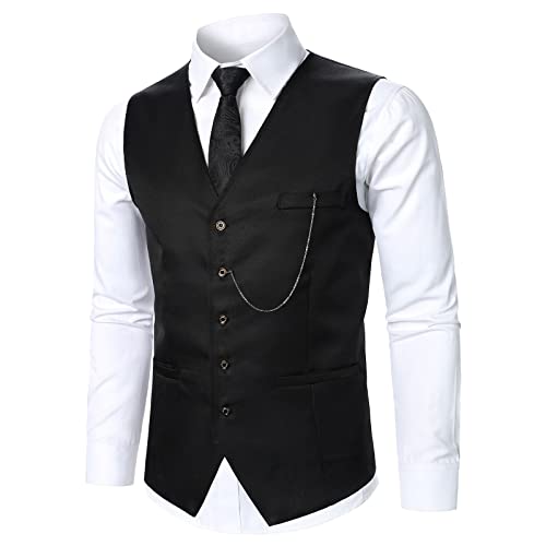 Anzugweste für Herren Elegant Hochzeit Weste Klassische Einfarbig Casual Businessweste Formelle Smoking Anzugwesten mit Taschen (Schwarz, XXL) von Generic