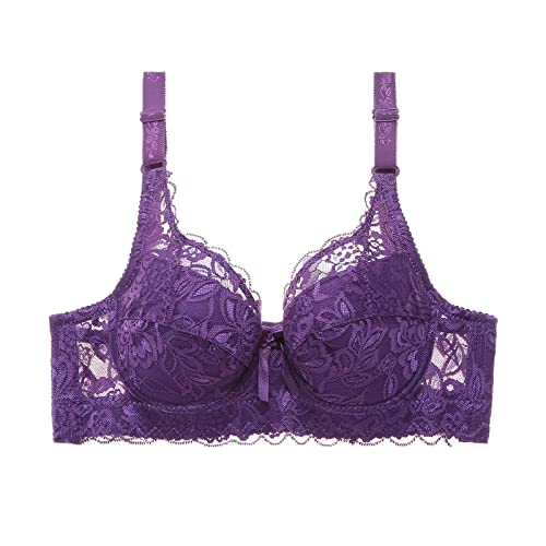 Generic BH Damen mit ohne Bügel Nahtlose U-Förmiger Rücken BH Bustier Damen Push Up Sexy Bralette BH Bustier Ohne Bügel Leicht Blumen Lace Lifting-BH Spitzen Crop Top Weste (Purple-A, 100D) von Generic