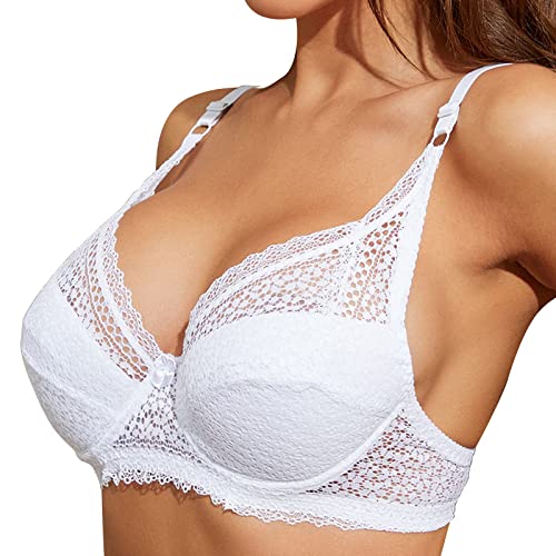 Generic BH Damen mit ohne Bügel Nahtlose U-Förmiger Rücken BH Bustier Damen Push Up Sexy Bralette BH Bustier Ohne Bügel Leicht Blumen Lace Lifting-BH Spitzen Crop Top Weste Unterwäsche (White-A, 100C) von Generic