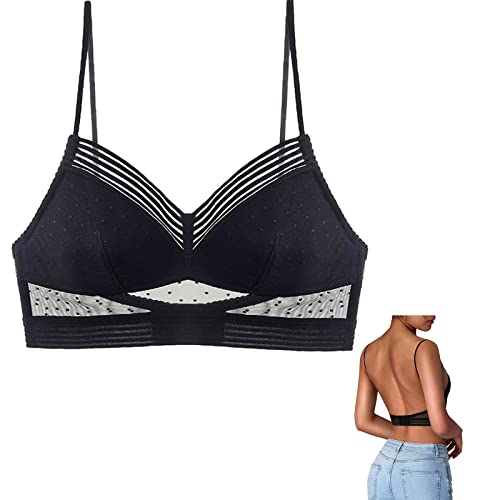 BH für Tiefen Rückenausschnitt Damen Spitzen BH Push Up Sexy U-förmiger Lifting-BH Komfort Bralette Ohne Bügel V-Ausschnitt Bustier Rücken-BH Unterwäsche (02 Schwarz, XL) von Generic