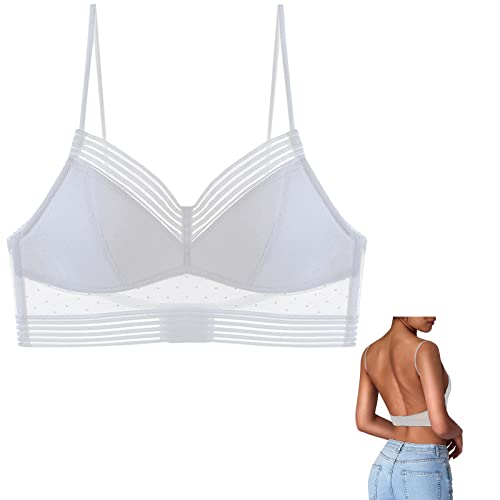 BH für Tiefen Rückenausschnitt Damen Spitzen BH Push Up Sexy U-förmiger Lifting-BH Komfort Bralette Ohne Bügel V-Ausschnitt Bustier Rücken-BH Unterwäsche (03 01 Weiß, L) von Generic