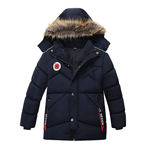 Baby Jungen Warm Steppjacke Baumwolle Winter Mantel Dicke Kinderjacke Winterjacke Flaum gefüttert Winter Kapuzenjacke mit Kunstfell Outerwear 2-5 Jahre (Blau, 2-3 Jahre) von Generic