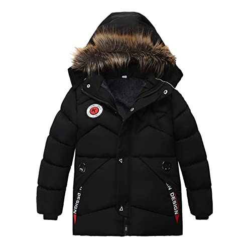 Baby Jungen Warm Steppjacke Baumwolle Winter Mantel Dicke Kinderjacke Winterjacke Flaum gefüttert Winter Kapuzenjacke mit Kunstfell Outerwear 2-5 Jahre (Schwarz, 2-3 Jahre) von Generic