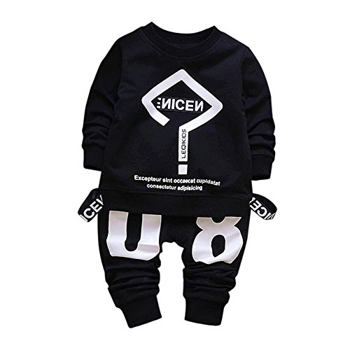 Generic Baby-Trainingsanzug-Jungen-Mädchen-Kleidungs Girl Boy Kinderoberteile + Hosen Set T-Shirt Druck auf Baby Kleinkinderoutfuss Kleidung Brief Winter Herbst T-Shirt und Hosen Outfit (Black, 100) von Generic