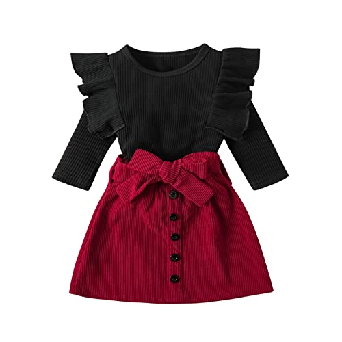 Babykleidung Set Baby Kinder Mädchen Jungen Kleidung Kleinkind Kinder Baby Mädchen Fashion-Rock-Outings gerippte T-Hemd-Töpfe Outfits Sommer Herbst Winter Kleidung (Black, 12-18 Months) von Generic