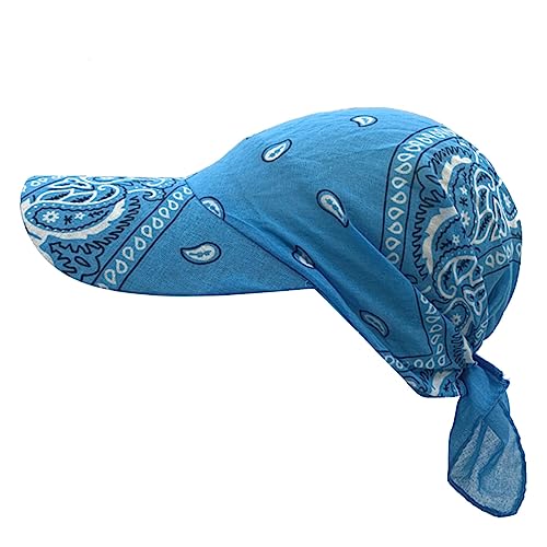 Bandana Cap mit Schleifenbindung Damen - Sonnencap Handmade in Italy - Kopftuch mit Schirm - Visor One Size (54-60 cm) - Sommercap aus Baumwolle - Mütze Frühjahr/Sommer Blau Einheitsgröße von Generic