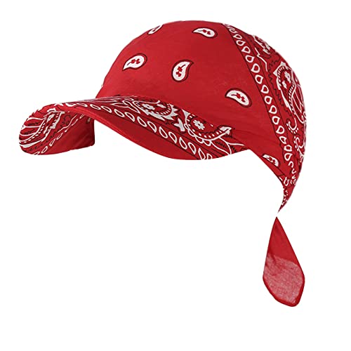 Bandana Cap mit Schleifenbindung Damen - Sonnencap Handmade in Italy - Kopftuch mit Schirm - Visor One Size (54-60 cm) - Sommercap aus Baumwolle - Mütze Frühjahr/Sommer Rot Einheitsgröße von Generic