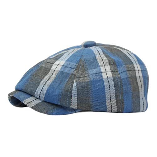 Generic Barett Cap Herren Damen Baker Boy Hat - 8 Panel Retro Plaid Baskenmütze Schiebermütze Schirmmütze Newsboy Flat Caps Gatsby Hat Ivy Irish Cap (DE/NL/SE/PL, Alphanumerisch, Einheitsgröße, Blau) von Generic