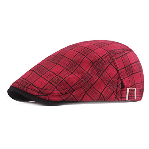 Generic Barett Cap Schiebermütze Herren Damen Retro Plaid Baskenmütze Einstellbar Schirmmütze Newsboy Beret Hat 1920 Stil Gatsby Ivy Flatcap Kappe (DE/NL/SE/PL, Alphanumerisch, Einheitsgröße, Rot) von Generic