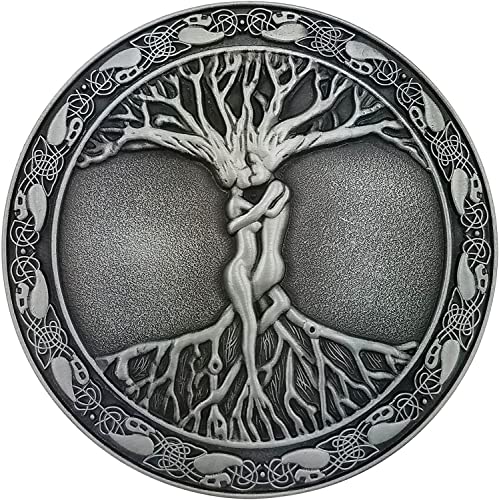 Generic Baum des Lebens Tree of Life Odins Arsk & Embla Runden Wikinger Nordisch Cosplay Gürtelschnalle Belt Buckle (Silber), 80mm Durchmesser von Generic