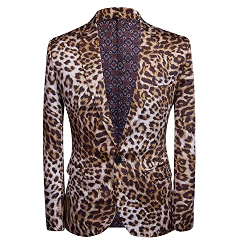 Generic Bedruckte Anzugjacke Mit Leopardenmuster für Herren Luxus Abschlussball Smoking Party Klassischer Lässiger Bühnen Performance Blazer Mit Einem Knopf (Leopard 3,XL) von Generic