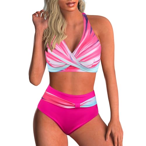 Generic Bikini Damen Set Zweiteiliger Badeanzug V Ausschnitt überkreuztes Blumenmuster Bikini Bademode Bauchkontrolle Bikini Sets Push Up High Waist Sexy Swimsuit Badeanzüge von Generic