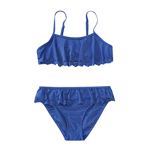 Generic Bikini Set Mädchen Kinder Zweiteilig Einfarbige Badeanzüge Rüschen Bikinioberteil mit Triangel Bikinihose für 4-10 Jahre Bikini Mädchen Badeanzug mit Verstellbare Schultergurte von Generic