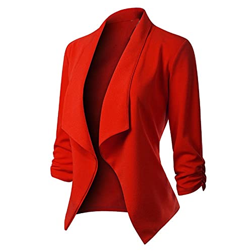 Blazer Damen Elegant Sportlich Longblazer Business 3/4 Arm lang Jacke Slim Fit Sommer (Rot, XXL) von Generic