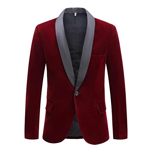 Generic Blazer aus Samt Mit Schalkragen für Herren Luxus Abschlussball Smoking Party Klassische EIN Knopf Hochzeits Bühnen Performance Anzugjacke (Rot 2,5XL) von Generic