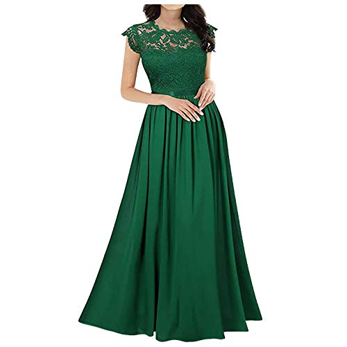 Brautjungfernkleider Lang Damen Cocktailkleid Spitzenkleid Lang Abendkleid Ärmellos Rundhals Maxikleid Faltenkleid mit Blumenmuster Hochzeitskleider Partykleider Kleid von Generic