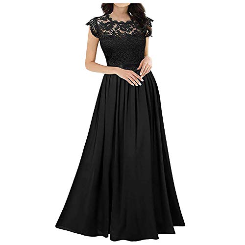 Brautjungfernkleider Lang Damen Cocktailkleid Spitzenkleid Lang Abendkleid Ärmellos Rundhals Maxikleid Faltenkleid mit Blumenmuster Hochzeitskleider Partykleider Kleid von Generic