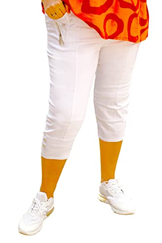 Generic Caprice – Vera Tucci – Kurz geschnittene 3/4-lange Damen-Caprihose mit elastischem Bund T6, Weiß Generic Caprice – Vera Tucci – Kurz geschnittene 3/4-lange Damen-Caprihose mit elastischem Bund T6, Weiß von Generic