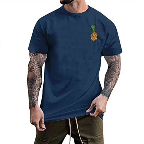 Generic Casual Herren T-Shirt mit Ananas-Aufdruck, Bluse, kurze Ärmel, Rundhalsausschnitt, T-Shirt, Marina Military, Large von Generic