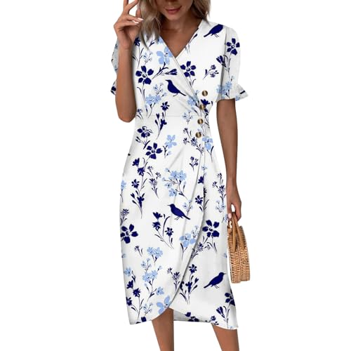 Generic Cocktailkleid Damen Elegant a Linie Damen Kleid Sommer Sommerkleid Damen Elegant Frühlingskleid Sommerkleider Maxi Kleid Strandkleider Große Größen Boho Kleid(3-White,XXL) von Generic