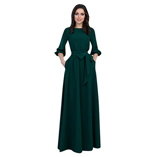 Cocktailkleid Damen Kleider Partykleid Oversize Vintage Rundhals Cordkleider Langarm Abendkleider Brautkleid mit Gürtel Elegant Maxikleid Cocktailkleid Club Kleid von Generic