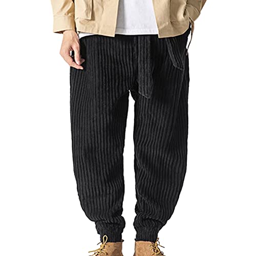 Generic Cordhose Herren Breitcord mit Gummizug Jogginghose Herren mit Bündchen Hosen Männer Baggy Freizeithose Herren mit Kordelzug Lang Weit Breit Cordhose Herren Stretch (Black, XXXXXL) von Generic