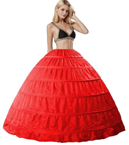 Generic Damen 6 Reifrock Brautkleid Lang Petticoat A-Linie Unterrock Rockabilly Barock Kleid Unterröcke Krinoline 6 Ringe mit Rüschen fur Hochzeit Karneval Halloween Ball Prom(Rot) von Generic