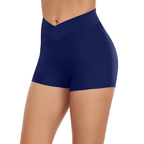 Damen Badeshorts Sportliche Schwimmshorts Wassersport Boardshorts Beach Bikini Beach High Bottom Bottoms Shorts Bikini Taille Badeshorts Bademode Schwimmen Laufen Knöpfe (Blue, M) von Generic