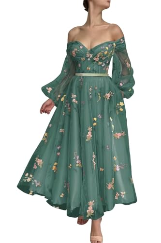 Generic Damen Ballkleid,Schulterfrei,PuffäRmel,Blumenstickerei,TüLl,Heimkehrkleid,A-Linie,Spitze,Formelles Abend-Partykleid Peacock 4XL von Generic