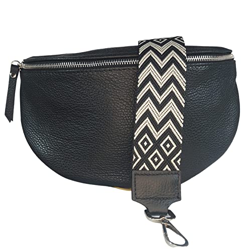 Generic Damen Bauchtasche Stylische moderne Taschen mit breitem Wechselriemen Nappaleder Echtleder Bauchtasche inkl. Riemen Gürteltasche Crossbag Umhängetasche Ledertasche, Schwarz, Zeit von Generic