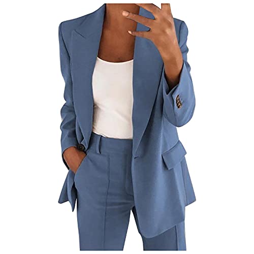 Damen Blazer Einfarbig Business Retro Jacke Büro Office Sportlich Schlanke Passform Knöpfen Vintage Jacke Blazer Tailliert Sakkos Damenjacke für Arbeit Büro Sakko (Blau, S) von Generic