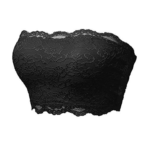 Damen Blumen Lace Tube Top BH Bandeau Trägerlos BH Nahtlose Dehnbar Brust Wickeln (Schwarz, L) von Generic