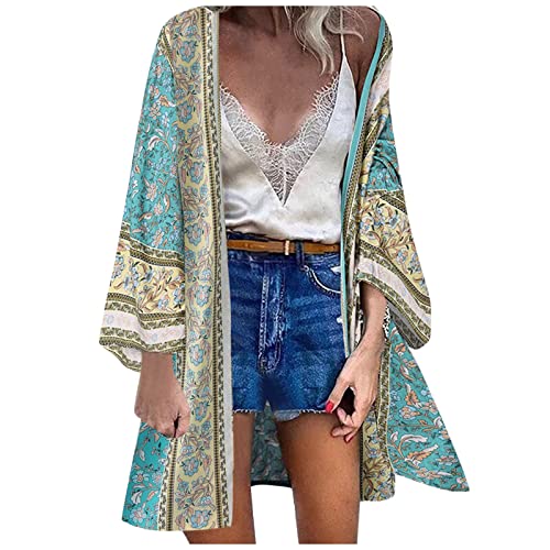 Generic Damen Blumendruck Kimono Strickjacke Boho Strandkleid Pareos Poncho Sommer Strand Cardigan Bikini Cover Up von Generic
