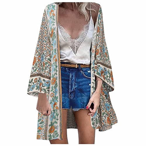 Generic Damen Blumendruck Kimono Strickjacke Boho Strandkleid Pareos Poncho Sommer Strand Cardigan Bikini Cover Up von Generic