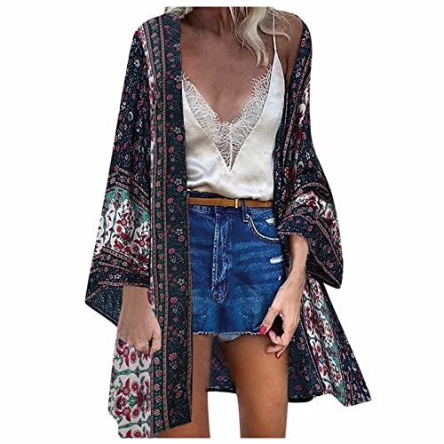 Generic Damen Blumendruck Kimono Strickjacke Boho Strandkleid Pareos Poncho Sommer Strand Cardigan Bikini Cover Up von Generic