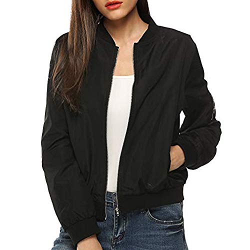 Damen Bomberjacke Ladies Light Bomber Jacket leichte Fliegerjacke Blouson Pilotenjacke Kurzjacke Damenjacke Herbst Frühling Jacke (Schwarz, XXL) von Generic