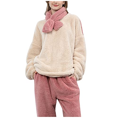 Damen Fleece Schlafanzug Flauschig Zweiteiler Schlafanzüge Winter Thermo Pyjama Set Flanell Fleece Nicki Frauen Kuschelanzug Hausanzug Loungewear von Generic