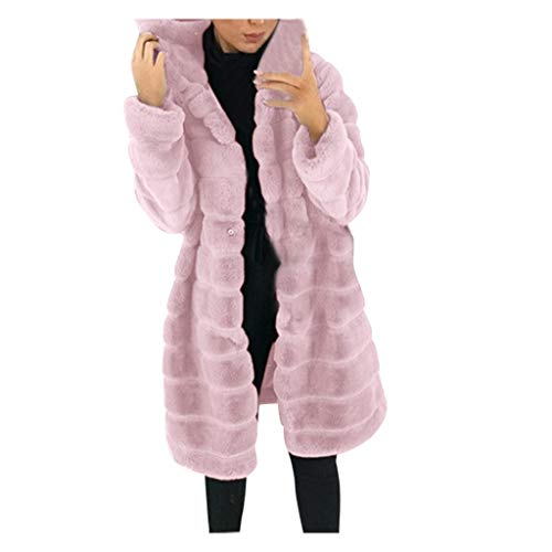 Damen Fleecemantel Winterjacke Lange Übergangsjacke Teddy-Jacke Oversized Teddy-Mantel Sherpa Coat mit Kapuze (Rosa, XXL) von Generic