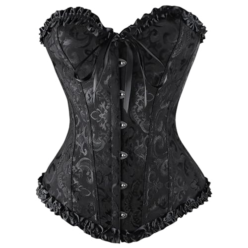 Generic Damen Gothic Vintage Corsage Corset Top Corsage Korsett Top Bustier Übergröße Corsette (Schwarz, XS-6XL) von Generic
