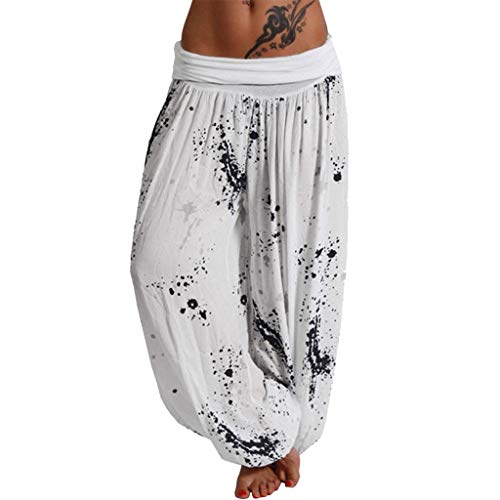 Damen Haremshosen Frauen Große Größen,Damen Sommerhose Pumphose Lang Bedrucken Pumphose Yogahose Aladinhose Baggy Harem Stil Bein Hippie Hose mit Elastischen Bund Freizeithose von Generic