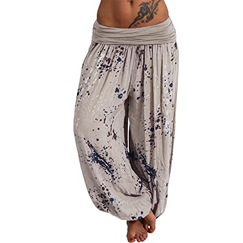 Damen Haremshosen Frauen Große Größen,Damen Sommerhose Pumphose Lang Bedrucken Pumphose Yogahose Aladinhose Baggy Harem Stil Bein Hippie Hose mit Elastischen Bund Freizeithose von Generic