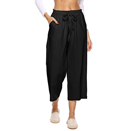 Damen High Waist Leinenhose Sommer 7/8 Lose Leinen Baumwolle Hose für Frauen Sommerhose Damen Leicht Luftige Stoffhose Freizeithose Pumphose Yogahose Jogginghose Sporthose von Generic