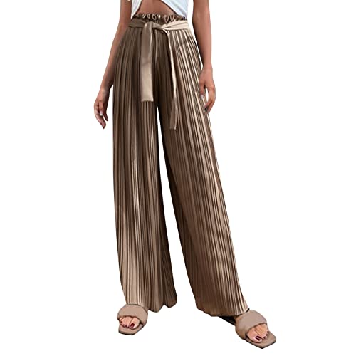 Generic Damen Hosen Sommer Weite Bein Hose Pumphose Leichte Jogginghose Lässige Lose Stoffhose Strandhose Sommerhose (Khaki, L) von Generic