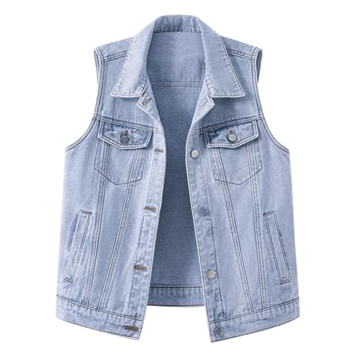 Generic Damen Jeansweste übergröße Denim Jacke Ärmellos Beiläufige Jeansweste Denim Weste Vest Frühling Cardigan Top Outwear Jeansweste von Generic